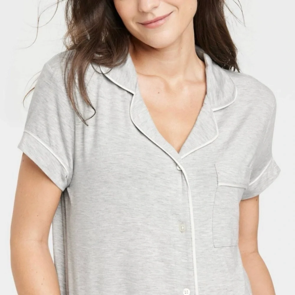 Stars Above Beautifully Soft Short Sleeve‎ Notch Collar Top, Grey - Large